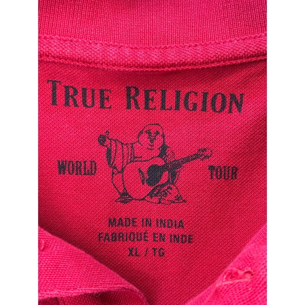 True Religion Buddha Logo Short Sleeve Polo Shirt Mens XL Red Casual Golf Pique